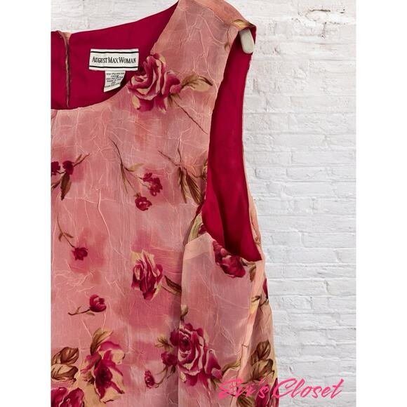 August Max Woman Pink Floral Rose Boho Cottage Core Top Sleeveless Sz 20 - Picture 3 of 10
